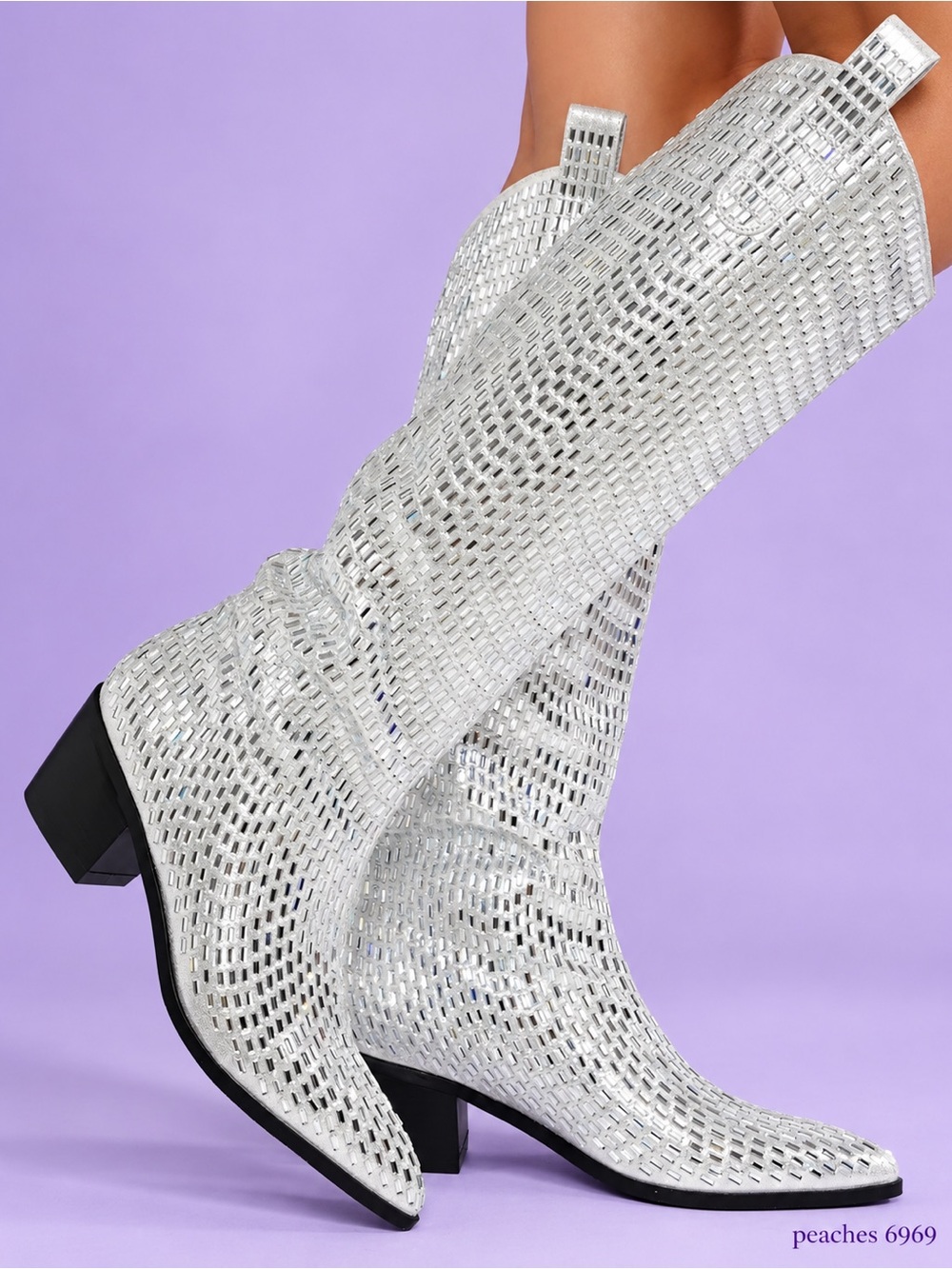 Gorgeous Silver Mesh Western Knee-High Boots - Women